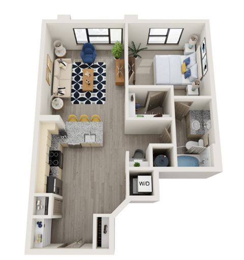 Floor plan for 1 bed, 1 bath, 746 sqft